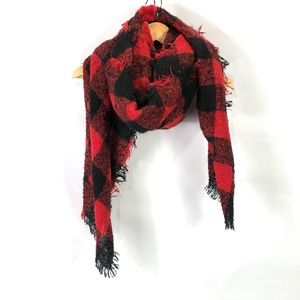 Altar’d State red Buffalo plaid blanket scarf women’s scarves EUC